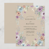 Champagne Amethyst Wilde Bloemen Bruiloft Kaart (Voorkant / Achterkant)