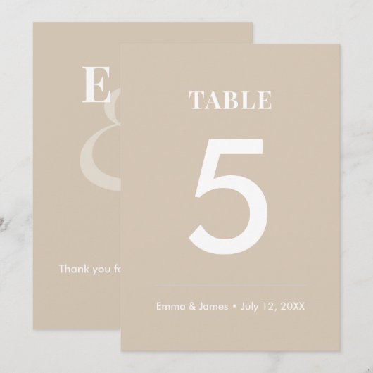 Champagne Ampersand Bruiloft | Modern Tafelnummer (Voorkant / Achterkant)
