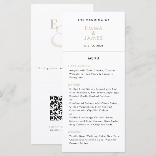 Champagne Ampersand Huwelijk | QR Code | Elegant Menu (Voorkant / Achterkant)