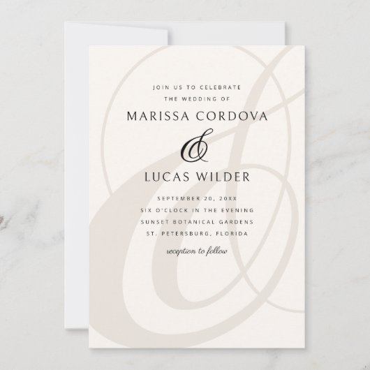 Champagne Ampersand Script QR Code Wedding Kaart (Voorkant)