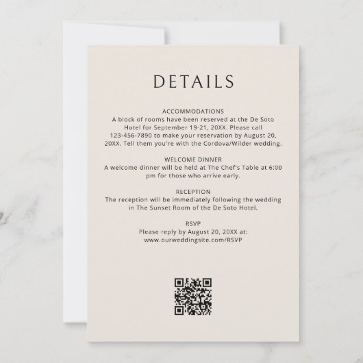 Champagne Ampersand Script QR Code Wedding Kaart (Achterkant)