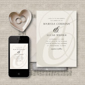 Champagne Ampersand Script QR Code Wedding Kaart