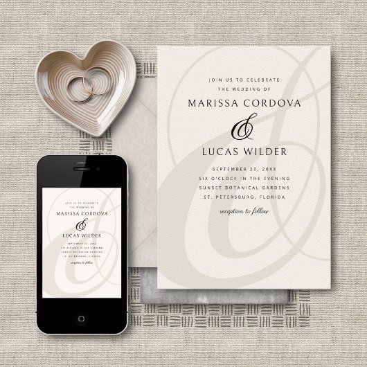 Champagne Ampersand Script QR Code Wedding Kaart