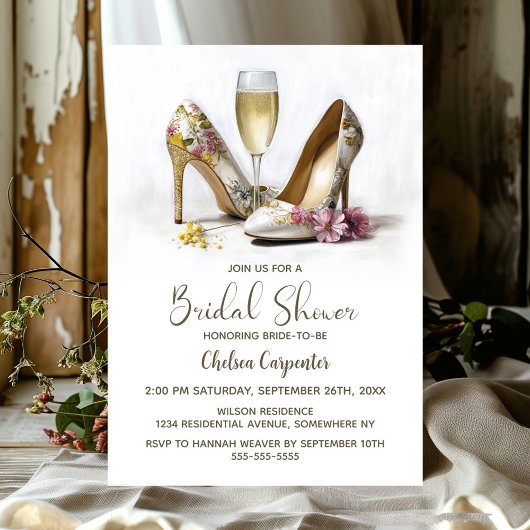 Champagne and Floral High Heel Shoes Kaart