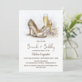 Champagne and Floral Shoes Brunch and Bubbly Kaart (Staand voorkant)