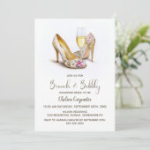 Champagne and Floral Shoes Brunch and Bubbly Kaart (Staand voorkant)