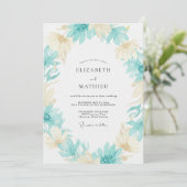 Champagne Aqua Blad Bruiloft Kaart (Staand voorkant)