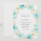 Champagne Aqua Blad Bruiloft Kaart (Voorkant / Achterkant)