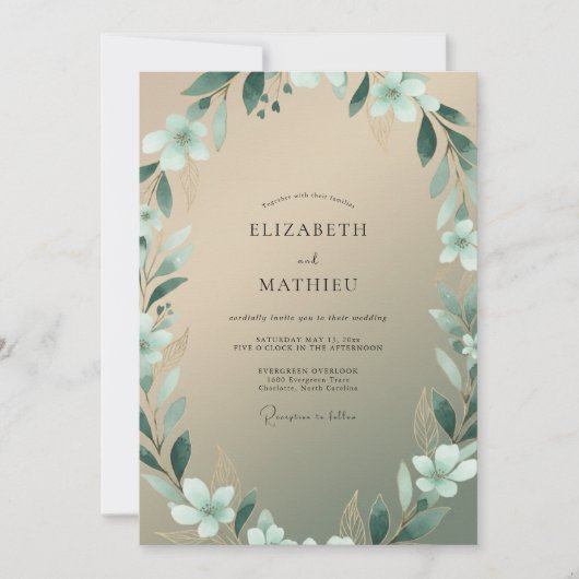 Champagne Aqua Blad Bruiloft Kaart (Voorkant)