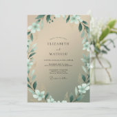 Champagne Aqua Blad Bruiloft Kaart (Staand voorkant)