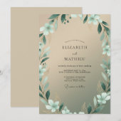 Champagne Aqua Blad Bruiloft Kaart (Voorkant / Achterkant)