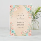 Champagne Aqua Bloem Bruiloft Kaart (Staand voorkant)
