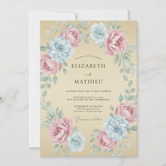 Champagne Aqua Blossom Bruiloft Kaart (Voorkant)
