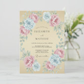 Champagne Aqua Blossom Bruiloft Kaart (Staand voorkant)