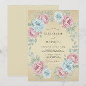 Champagne Aqua Blossom Bruiloft Kaart (Voorkant / Achterkant)