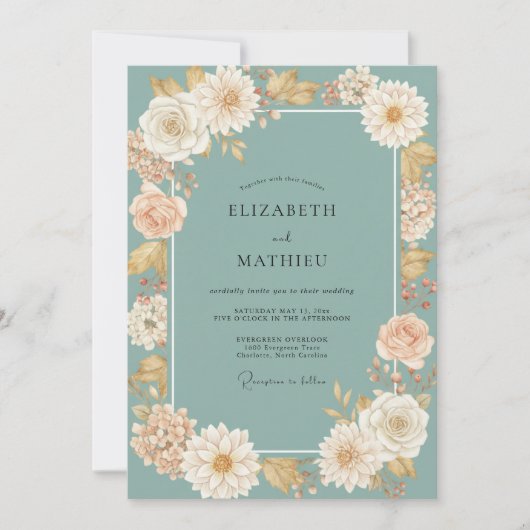 Champagne Aqua Dahlia Bruiloft Kaart (Voorkant)