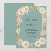 Champagne Aqua Dahlia Bruiloft Kaart (Voorkant / Achterkant)