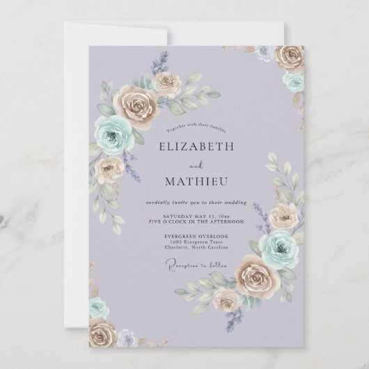 Champagne Aqua Ranunculus Eucalyptus Bruiloft Kaart (Voorkant)