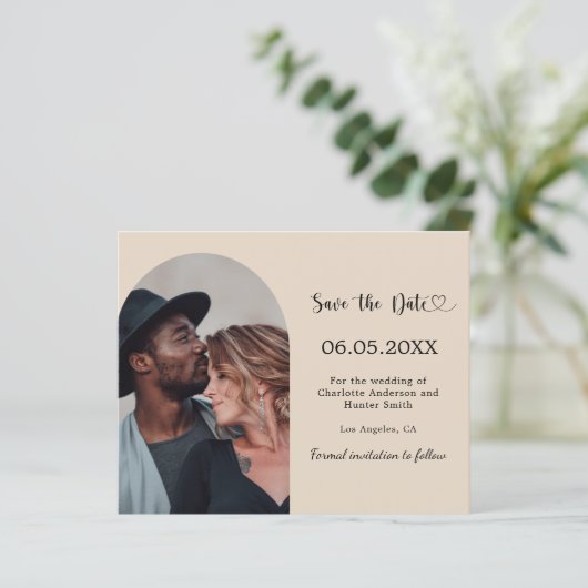 Champagne arch photo wedding Save the Date card (Staand voorkant)