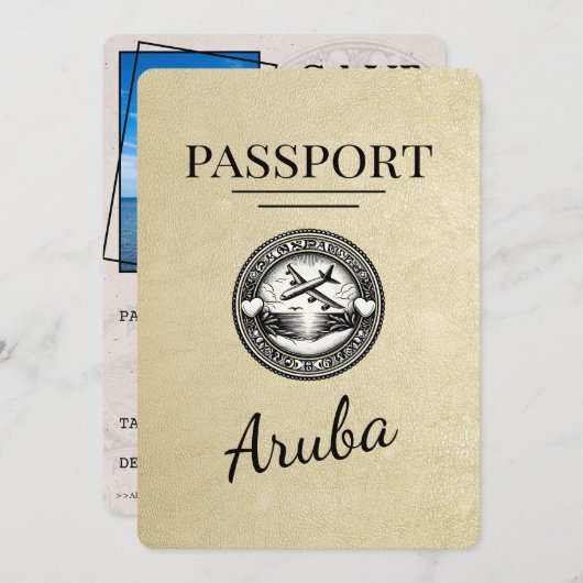 Champagne Aruba Passport Bewaar de datum Save The Date (Voorkant / Achterkant)