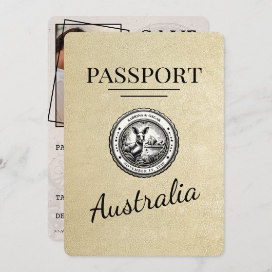Champagne Australia Passport Bewaar de datum Save The Date (Voorkant / Achterkant)