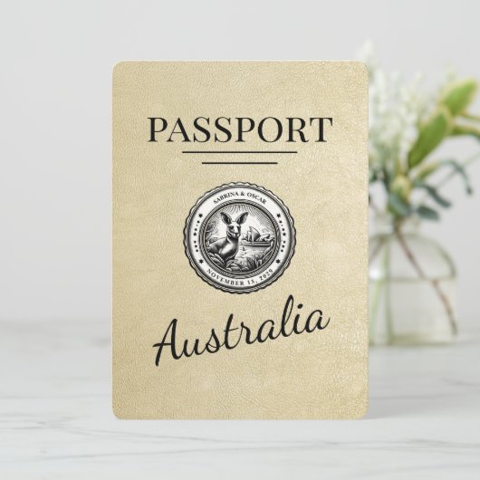 Champagne Australia Passport Bewaar de datum Save The Date (Staand voorkant)