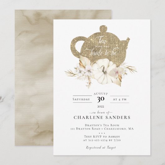 Champagne Autumn Bridal Tea Kaart (Voorkant / Achterkant)