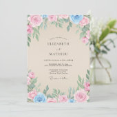 Champagne Azure Loof Eucalyptus Bruiloft Kaart (Staand voorkant)