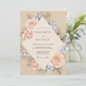 Champagne Azure Pampas Sage Bruiloft Kaart (Staand voorkant)