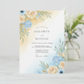 Champagne Azure Pioen Huwelijk Kaart (Staand voorkant)