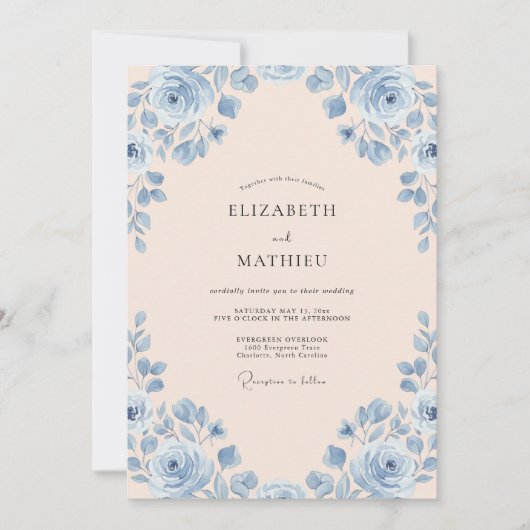 Champagne Azure Roze Bruiloft Kaart (Voorkant)