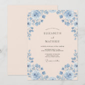 Champagne Azure Roze Bruiloft Kaart (Voorkant / Achterkant)