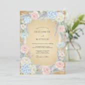 Champagne Azure Watercolor Bruiloft Kaart (Staand voorkant)