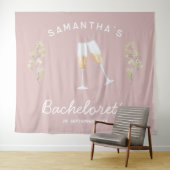 Champagne Bachelorette Feest Achtergrond Boho Bloe Wandkleed (In Situ (horizontaal))