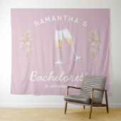 Champagne Bachelorette Feest Achtergrond Boho Bloe Wandkleed (In Situ (horizontaal))