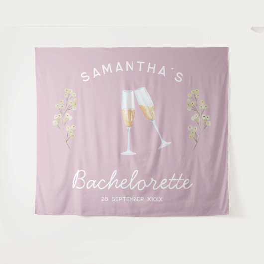 Champagne Bachelorette Feest Achtergrond Boho Bloe Wandkleed (Voorkant (horizontaal))