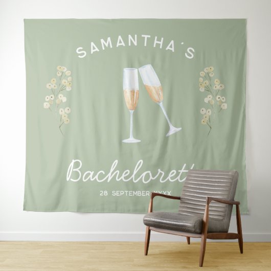 Champagne Bachelorette Party Achtergrond Boho Flor Wandkleed (In Situ (horizontaal))