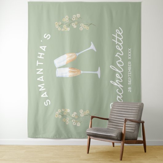 Champagne Bachelorette Party Achtergrond Boho Flor Wandkleed (In situ)