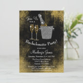 Champagne Bachelorette Party Invitation Black Gold Kaart (Staand voorkant)