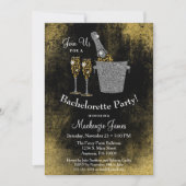 Champagne Bachelorette Party Invitation Black Gold Kaart (Voorkant)