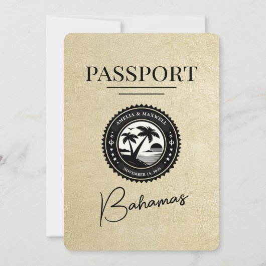 Champagne Bahamas Passport Uitnodiging voor het Hu (Achterkant)