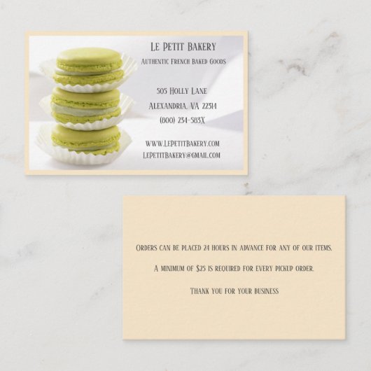 Champagne Bakery Baker Pastry Chef Groene Macarons Visitekaartje (Voorkant / Achterkant)
