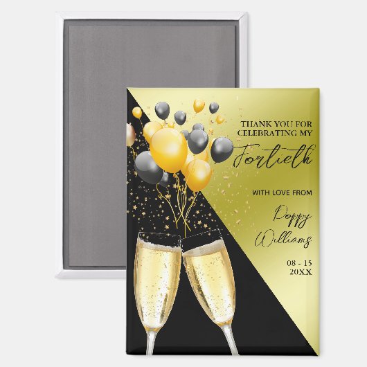 Champagne & Ballonnen 40e Verjaardag Magneet (Voorkant / Achterkant)