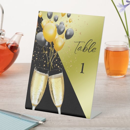 Champagne & ballonnen 40e verjaardag Tafelnummer Reclamebord Met Voetstuk (Insitu)