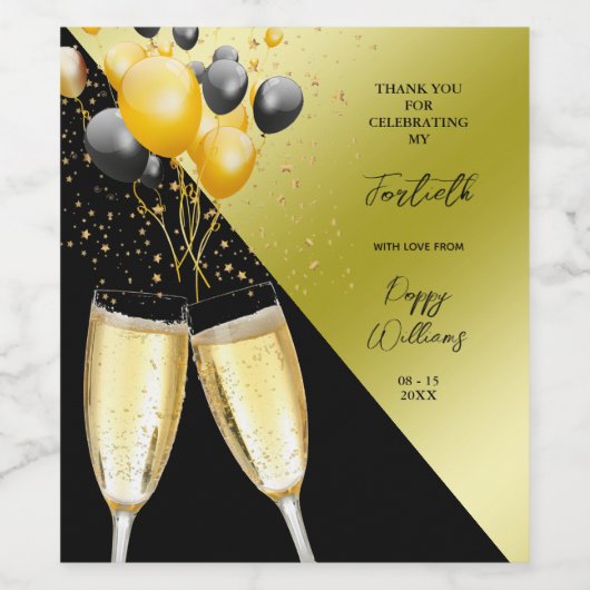 Champagne & ballonnen 40e verjaardag wijn etiket (Enkel label)