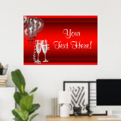 Champagne Balloons Red Party Banner Poster (Thuiskantoor)