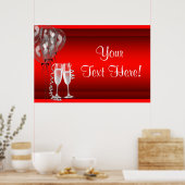 Champagne Balloons Red Party Banner Poster (Keuken)