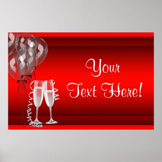 Champagne Balloons Red Party Banner Poster (Voorkant)