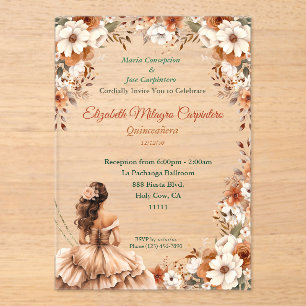 Champagne Beige Boho Quinceañera Acryl Uitnodigingen
