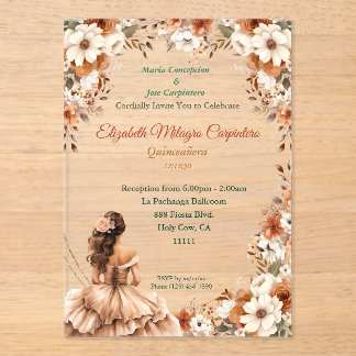 Champagne Beige Boho Quinceañera Acryl Uitnodigingen